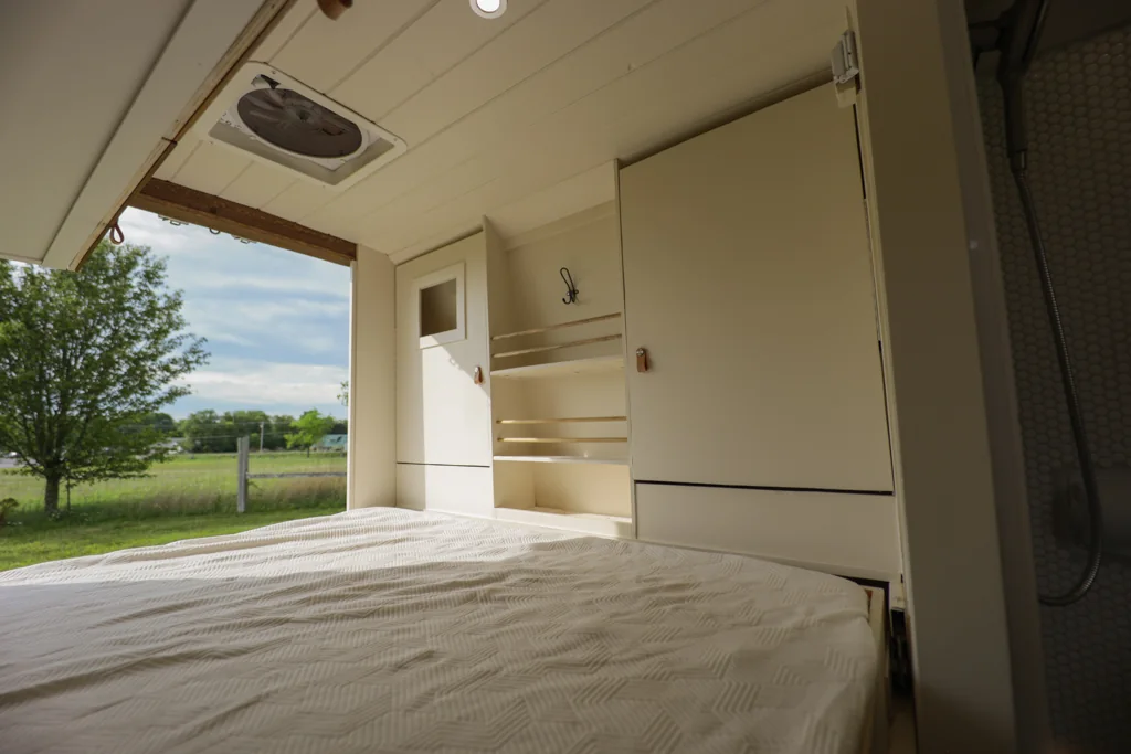 The Chevere Murphy bed lowered for sleeping.