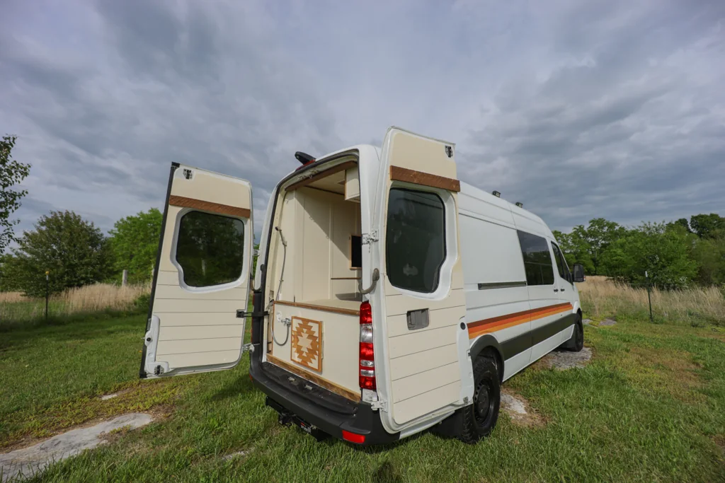 The Chevere van with its rear doors open in Tennessee.